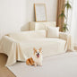 MYSKY HOME Boho Couch Cover Beige Sofa Covers with White Tassel Farmhouse Sofa Slipcover Simple Couch Protector for Dogs Chenille Sectional Couch Covers L Shaped Couch Cushion Covers, 91"x 134"