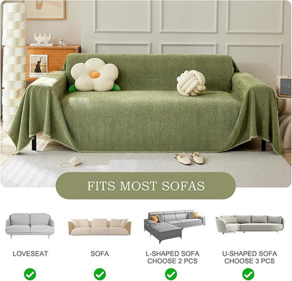 STACYPIK Breathable Matcha Green Sectional Couch Covers Thick Sofa Cover for Dogs Herringbone Pet Protector for 3 Cushion Couch L Shape Sofa Cover Futon Cover Decorative for Couch-71X134IN