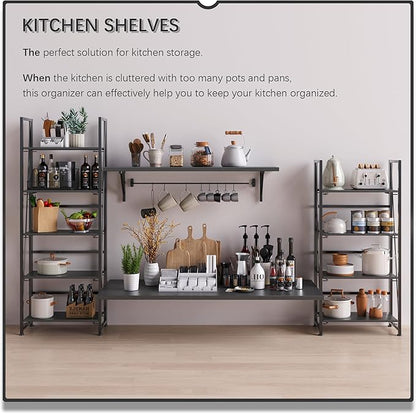 4NM No Assembly Folding Bookshelf, 5-Shelf 62.2" H Collapsible Foldable Bookcase Storage for Small Spaces, All Black
