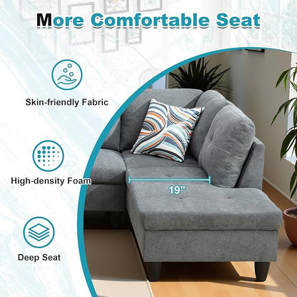 97" Oversized Sectional Couch, L Shaped Couch with Storage Ottoman, Modern Modular Sofa with Deep Seat, Sectional Couches for Living Room and Office, Dark Grey (Fluffy Fabric)