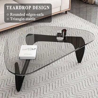 Modern Glass Coffee Table for Living Room, Mid Century Small Coffee Tables, Suitable for Bedroom Living Room Reception Office Tables（Black/Transparent，Medium）