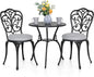 NUU GARDEN Bistro Set 3 Piece Outdoor All Weather Cast Aluminum Patio Bistro Set Patio Table and Chairs Set of 2 with Umbrella Hole and Gray Cushions for Backyard, Balcony, Lawn, Black