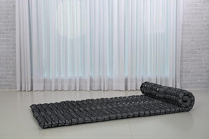 Leewadee - Foldable Floor Mattress - Japanese Roll Up Futon -Trifold Tatami Mat- Guest Floor Bed - Camping Mattress - Thai Massage Mat, Kapok Filled, 75 x 28 inches, Black