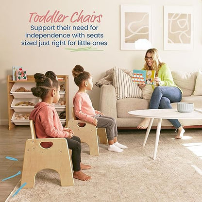 ECR4Kids Stackable Wooden Toddler Chair, 10in, Kids Furniture, Natural, 2-Pack