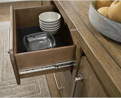 Signature Design by Ashley Cabalynn Farmhouse Glazed 2-Door Dining Server with Adjustable Shelves and 3 Drawers, Light Brown