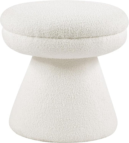 Furniture of America Rami Modern 18-inch Mushroom-Shape Upholstered Ottoman with Tapered Pedestal, Vanity Stool Chair, Small Foot Stool for Bedroom, Living Room, Entryway, Beige