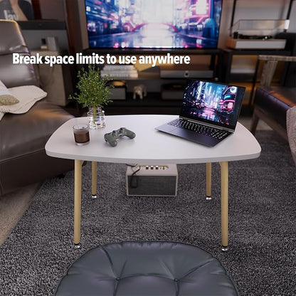 WOHOMO Folding Coffee Table White Small Coffee Tables for Living Room Portable Simple Modern Center Table for Small Spaces, No Assembly, 31.5 * 15.7 * 17.7IN, White Htp