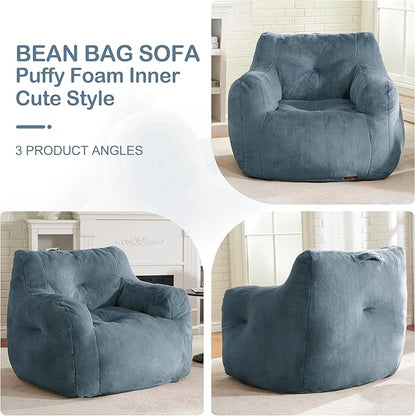 Hobestluk Bean Bag Chair for Adult Small Bean Bag Chairs with Arms Furry Beanbag Chair with Foam Filler Stuffed Bean Bag Sofa for Reading in Bedroom Living Room and Dorms (Blue Grey)