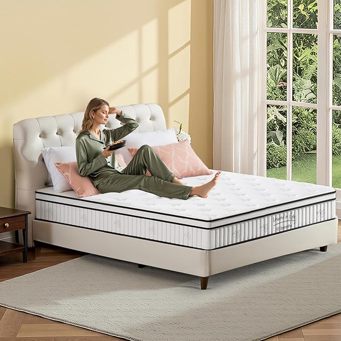 King Size Mattress, 12 Inch Medium Firm Foam Hybrid Mattress with Individual Pocket Springs for Motion Isolation & Edge Support, Mattress in A Box CertiPUR-US Certified
