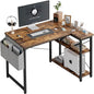L Shaped Computer Desk with Reversible Shelves, 40 Inch Small Corner Desk with Storage Bag, Gaming Desk Computer Table Study Writing Desk for Home Office Small Space, Rustic Brown