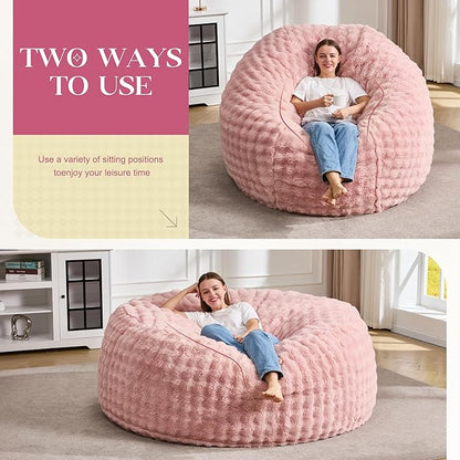 Hobestluk Bean Bag Chairs 6ft Beanbag Chair with Filler Adult Bean Bags with Fluffy & Machine Washable Cover, Giant Bean Bag Chairs for Aduts (Pink, 6FT-70" x 70" x 15")