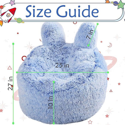 Bean Bag Chair for Kids with Plush Faux Fur Cover, 2.5FT Memory Foam Filled Bean Bag for Teens & Kids, Lazy Sofa for Living Room/Bedroom/Dorm, Rabbit-Ears Design