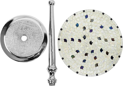 CLEENTABLE Mosaic Round End Table - Top End Tables for Living Room & Bedroom - Modern Side Table with Durable Enamel Top & Metal Legs - Lightweight Accent Table for Sofa, Bed (Ivory Silver)