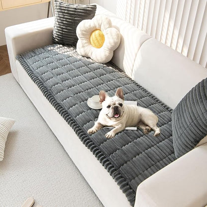 OTOB Couch Cover for Dogs Washable, Non Slip Plush Fuzzy Sofa Covers for 3 Cushion Couch Pet Friendly, Soft All Seasons Sofa Slipcover Cozy Furniture Protector (Dark Gray, 31.5" x 82.7")