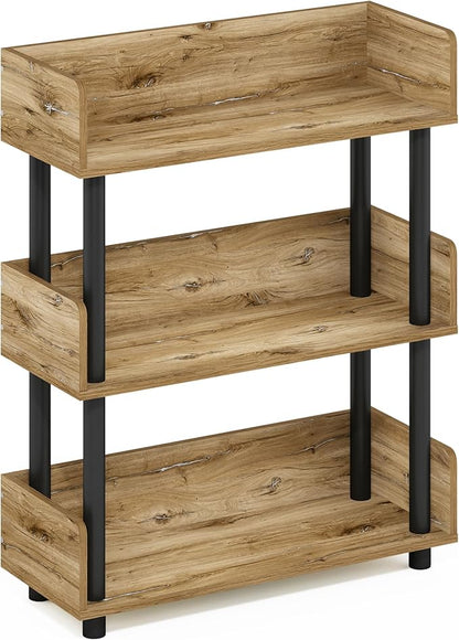 Furinno Turn-N-Tube 3-Tier Multipurposes Display Rack, Open Shelf Rack/Storage with Back & Side Panel, Flagstaff Oak/Black