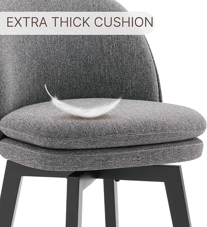 Counter Height Barstools 26 inch Upholstered Swivel Bar Stools with Back and Wood Legs for Kitchen Island,Set of 2,Dark Grey Fabric-Armless