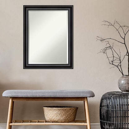 Amanti Art Black Bathroom Mirror for Over Sink, 28x22 Grand Black Narrow Rectangle Vanity Mirror, Medium Casual Frame, Hangs Horizonally and Vertically, Bathroom Wall Decor, Beveled Edge
