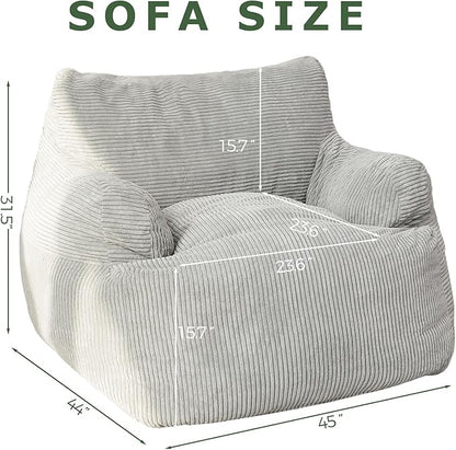 HIGOGOGO Giant Bean Bag Chair Sofa, Big Comfy Chair for Bedroom Living Room, Large Bean Bag Lazy Chair for Adults with Pocket Armrests for Gaming, Reading, Grey