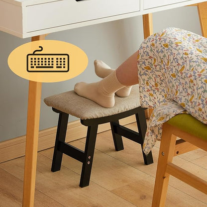 Foot Stool Ottoman Foot Rest Under Desk,Small Stool for Living Room, Bedroom and Kitchen (Black Legs - Beige Stool Surface)