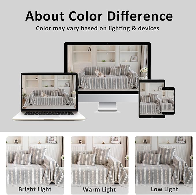 Couch Cover for Dogs Washable Sofa Cover, Sectional Couch Covers, Sofa Covers for 2 Cushion Couch, Non Slip Stripe Sofa Slipcovers Furniture Protector, Couch Protector from Cat Claws, Light,71''x150''