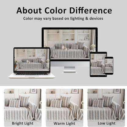 Couch Cover for Dogs Washable Sofa Cover, Sectional Couch Covers, Sofa Covers for 2 Cushion Couch, Non Slip Stripe Sofa Slipcovers Furniture Protector, Couch Protector from Cat Claws, Light,75''x118''