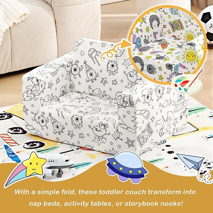 Tiita Kids Sofa Couch, Convertible Children Couch to Lounger, Toddler Comfy Sofa with Cute Graffiti Pattern Design for Girls and Boys, Graffiti