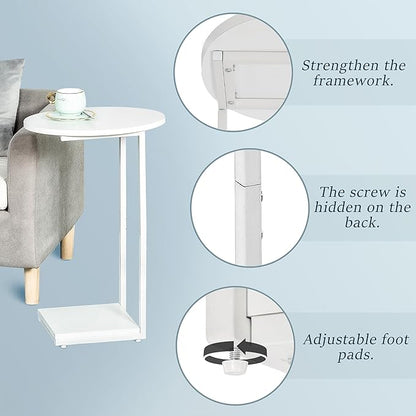 HDANI C Table Small End Table,Couch Tables That Slide Under,C Shaped Oval Side Table for Living Room,Bedroom,Small Spaces,White