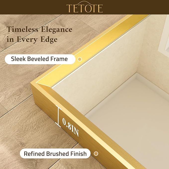 TETOTE Brushed Gold Vanity Mirror for Bathroom 36" x 36" Brushed Brass Rectangle Beveled Framed Bathroom Wall Mirror for Over Sink, Tempered Glass, Modern Farmhouse Bedroom, Entryway, Living Room