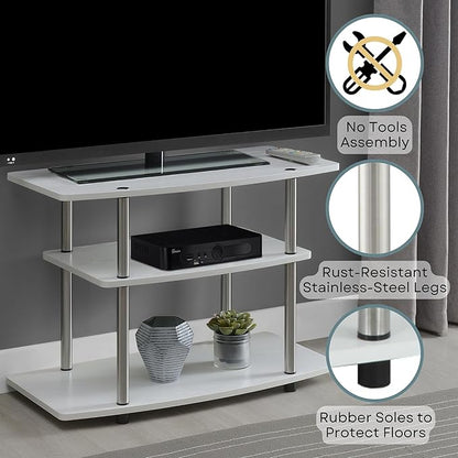 Convenience Concepts Designs2Go No Tools 3-Tier Stand Entertainment Center 37 Inches, Modern TV Console with Shelves for Living Room, 31.5", White