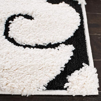 SAFAVIEH Florida Shag Collection Area Rug - 10' Square, Ivory & Black, Scroll Design, Non-Shedding & Easy Care, 1.2-inch Thick Ideal for High Traffic Areas in Living Room, Bedroom (SG455-1290)