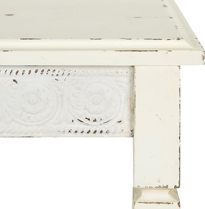 Kate and Laurel Idabelle Wood Side Table with Drawer, Cream