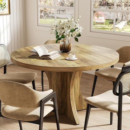 LITTLE TREE Round Dining Table for 4-6, 47.24 Inches Farmhouse Wooden Kitchen Table with Spacious Tabletop for Dining Room, Oak