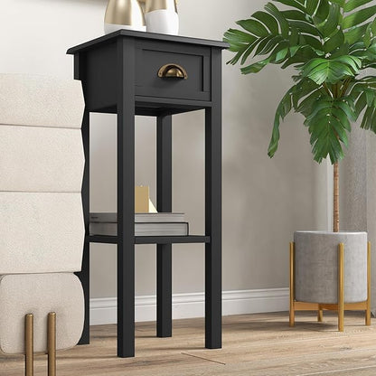 HOMCOM 2-Tier Side Table with Drawer, Narrow End Table with Bottom Shelf, for Living Room, Set of 2, Black
