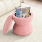Round Ottoman with Storage, 360° Swivel Boucle Ottoman Vanity Stool, Upholstered Footstool with Storage Removable Lid, Modern Footrest Coffee Table for Living Room, Dorm, Makeup Room, Pink
