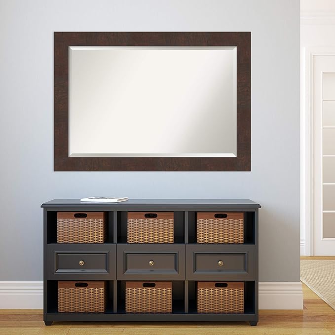 Amanti Art Brown Bathroom Mirror for Over Sink, 29x41 Wildwood Brown Rectangle Vanity Mirror, Large Rustic Farmhouse Frame, Hangs Horizonally and Vertically, Bathroom Wall Decor, Beveled Edge