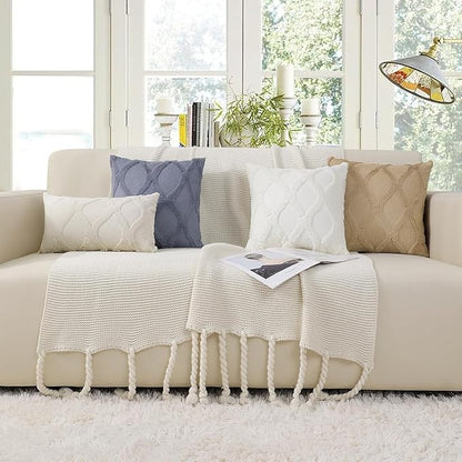 decorUhome Throw Pillow Covers 16x16 Inch Set of 2, Soft Plush Faux Fur Wool Blue Grey Couch Pillow Covers, Decorative Neutral Pillow Cases for Bed Sofa Living Room Home Decor