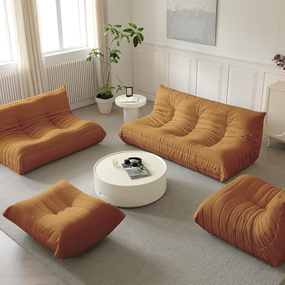 Luxury Sofa Couch Chair, Lazy Floor Seating, Fireside Bean Bag Chair, Ergonomic Tatami Sofa Lounger for Living Room, Bedroom, Office, 3 Seat, Brown