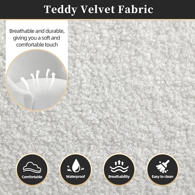 Modern Velvet Dining Chairs Set of 4, Contemporary Upholstered Furniture Collection with Polished Gold Metal Legs, Elegant Accent Chairs for Kitchen Living Room(Teddy Fleece,White)