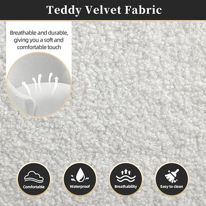 Modern Velvet Dining Chairs Set of 4, Contemporary Upholstered Furniture Collection with Polished Gold Metal Legs, Elegant Accent Chairs for Kitchen Living Room(Teddy Fleece,White)