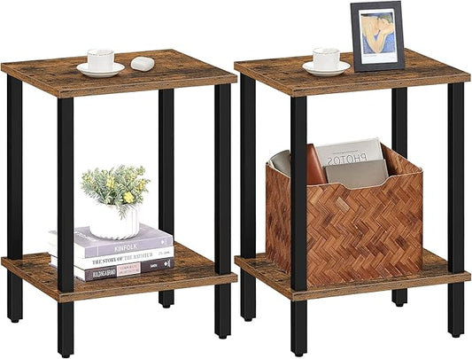 TUTOTAK End Table, Set of 2, Side Table, Nightstand, 2-Tier Storage Shelf, Sofa Table for Small Space, Living Room, Bed Room TB01BB035