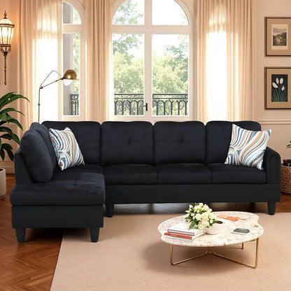 Modular L-Shaped Sectional Sofa, Modern Couches with Movable Chaise, Convertible 4-Seater Couch for Bedroom, Apartment & Office, Black