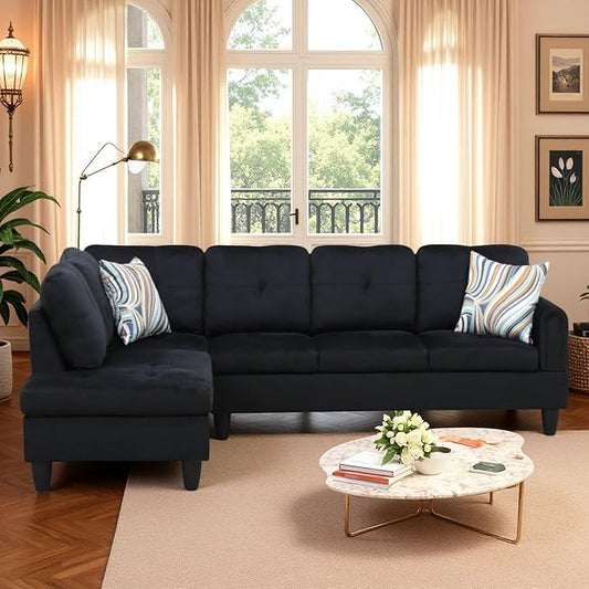 Modular L-Shaped Sectional Sofa, Modern Couches with Movable Chaise, Convertible 4-Seater Couch for Bedroom, Apartment & Office, Black
