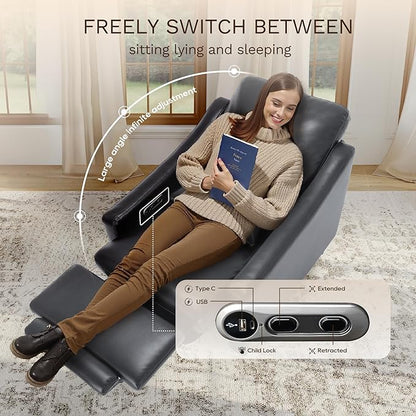 COLAMY Pushback Electric Recliner Chair Set of 2, Premium Leather Upholstery with Adjustable Angles, Extra Lumbar Pillow, Built-in Charging Port, Business-Casual Style for Living Room,Grey