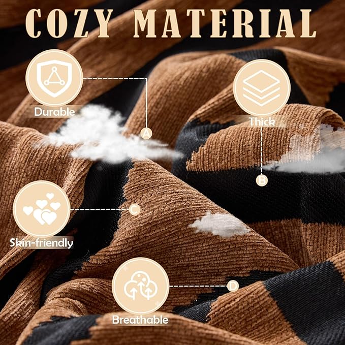 HANDONTIME Boho Geometric Couch Covers for Sofa Pet Friendly Brown and Black Sofa Covers Washable Chenille Couch Blanket Cover for 3 4 Cushion Couches Pet Protector Furniture Cover Soft, 71" X 150"