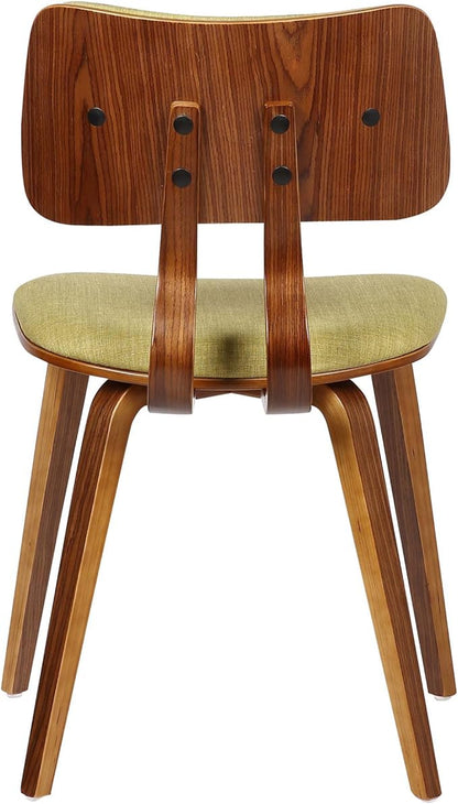 Armen Living Jaguar Mid-Century Dining Chair in Walnut Wood and Green Fabric - Set of 2