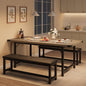 Dining Table Set for 4-6, 63“ Large Extendable Kitchen Table Set, Wood Rectangle Kitchen Table with 2 Soft Benches for Small Space, Apartment, DinnerSaving Space, Grey