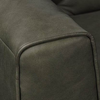 POLY & BARK Essex Leather Couch - 89-Inch Sofa with Tufted Back - Full-Grain Leather Sofa for Living Room with Feather-Down Topper - Living Room Couch - Vintage Italian Leather in Olivine Green