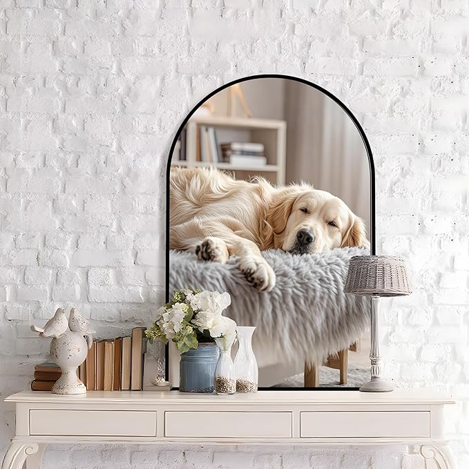 Arched Wall Mirror 20"X30", Black Bathroom Vanity Mirror with Frosted Metal Frame, Modern Farmhouse Mirror Wall Mounted, Curved Arch Design for Bedroom, Living Room & Home Decor