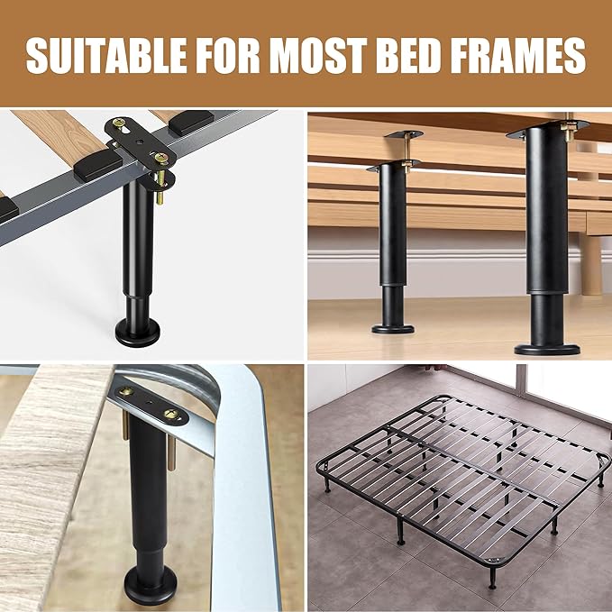 Adjustable Bed Frame Center Support Legs, Heavy Duty Cold Rolled Steel Bed Slat Support Legs with Wider Base, Bed Frame Leg Replacement, Furniture Support Reinforcement Kit (Height 5in to 7.8in) 2PCS