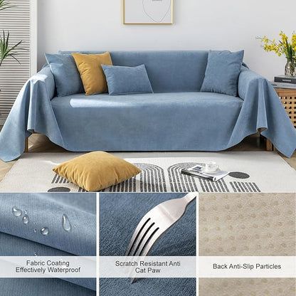 STACYPIK 100% Waterproof Blue Couch Cover for Pets, Sectional L Shape Sofa Cover for 2 Cushion Couch, Anti-Cat Scratch Furniture Protector Cover, Anti Slip Sofa Throw Cover for Dogs Kids-71x102IN